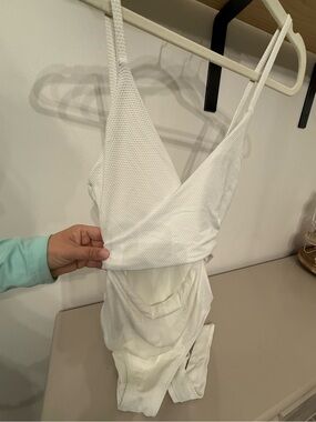 Aerie White Textured Surplice One-Piece Swimsuit